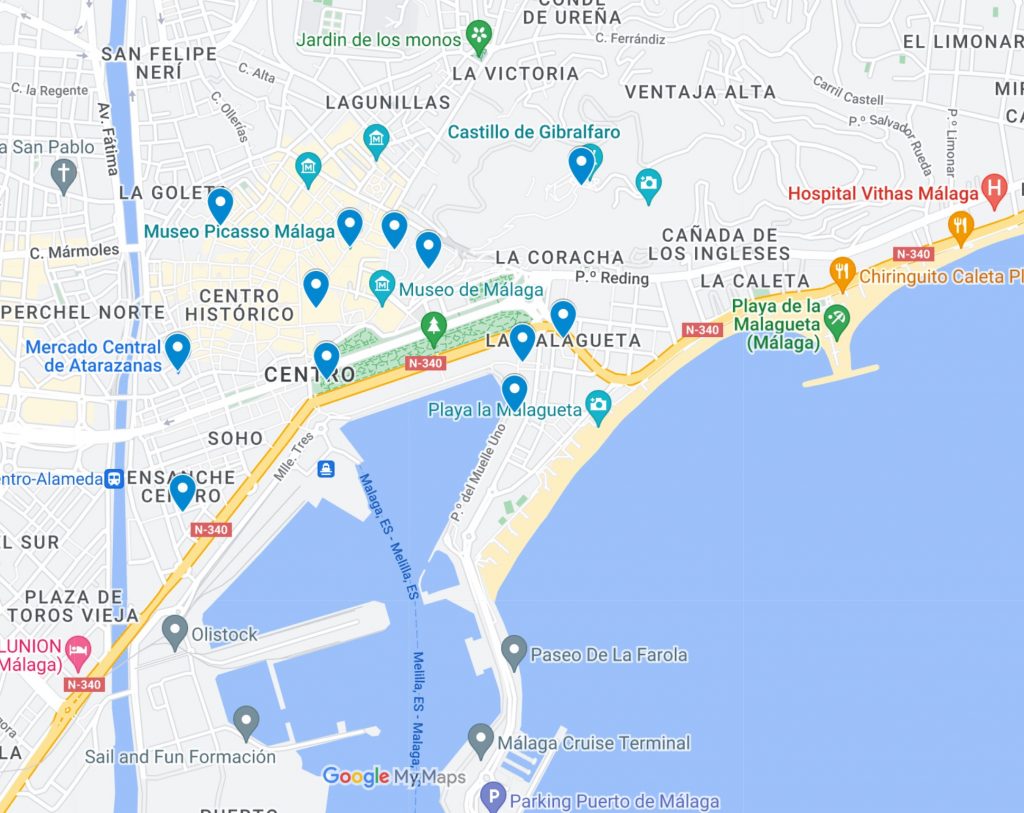 malaga tourist map