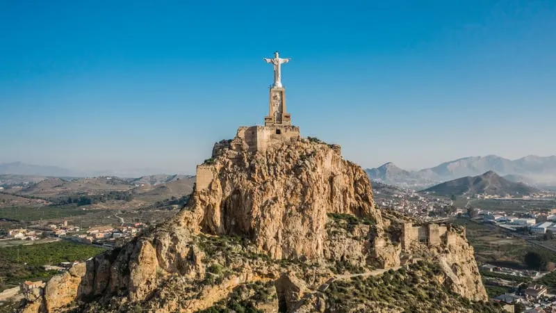 Aerial view of Monteagudo castle in Murcia, Spain