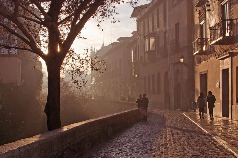 a street in Granada at sunset