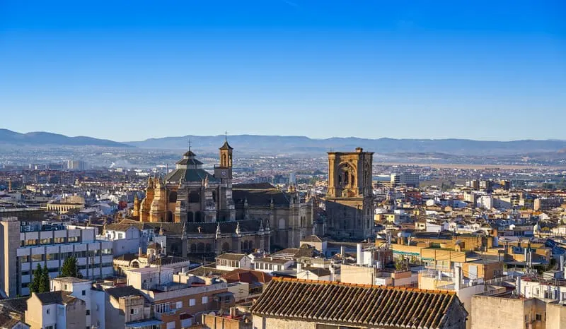 aerial view of Granada Cathedral on a bright day