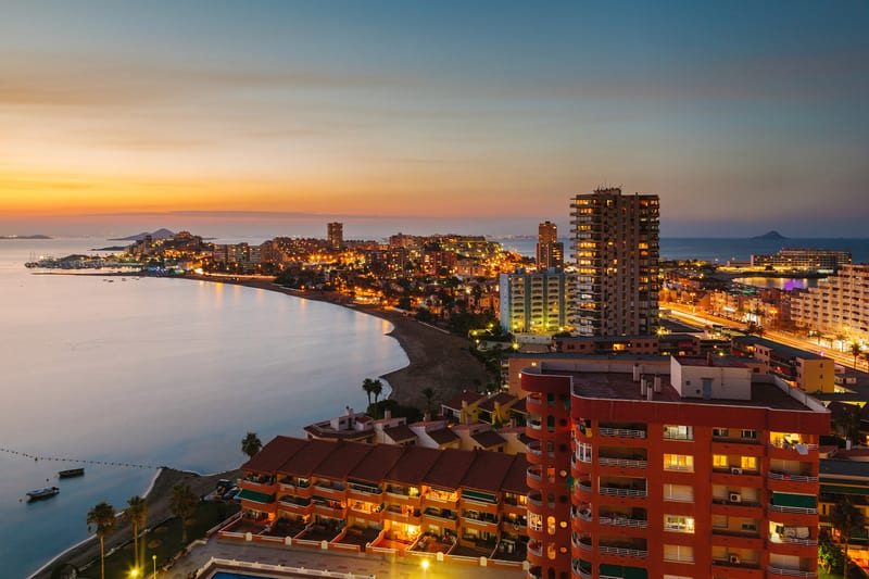 aerial view of Mar Menor Skyline at Night, Murcia, Spain