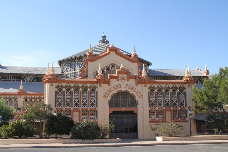 a facade of a Beautiful public market in La Union, Murcia, Spain