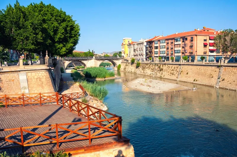 view of the Segura river in the center of Murcia, Spain.