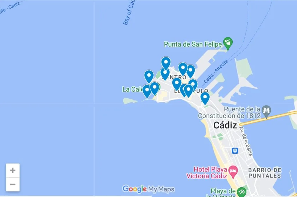 map of cadiz with attractions