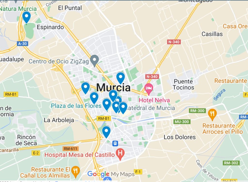map of murcia, town in spain