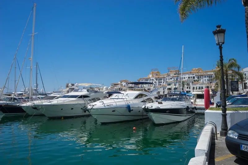 luxury boats moored in Marbella, Spain city  on a port