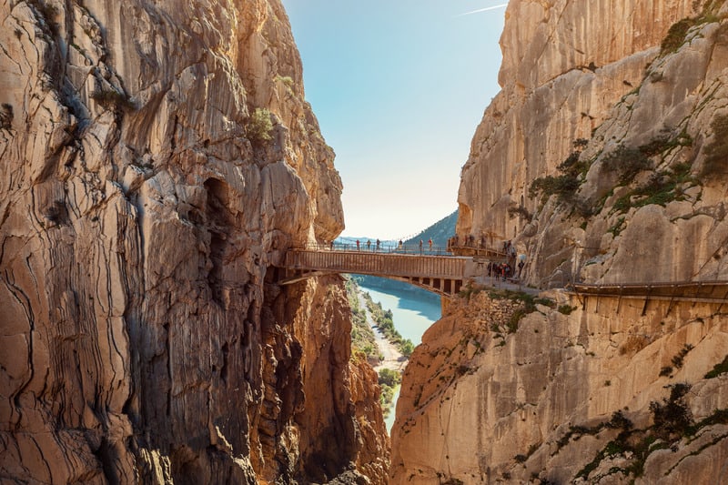 Caminito del Rey, a wooden bridge between two large rocks