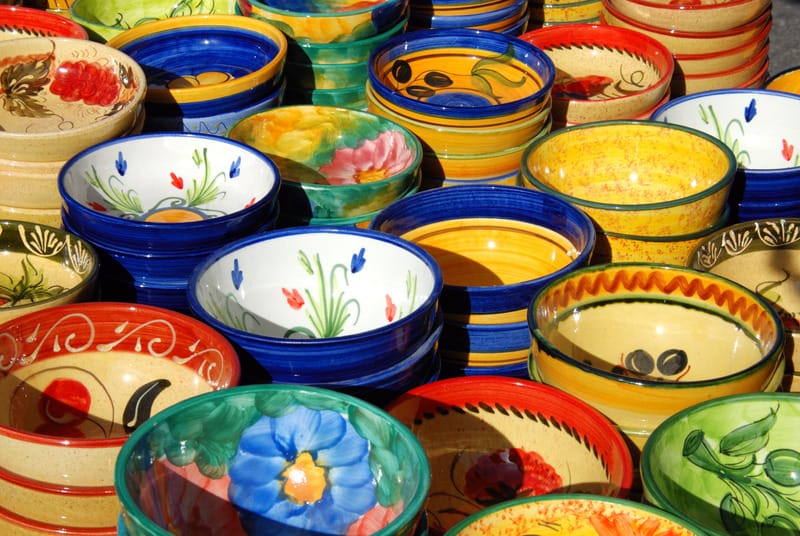 Ceramic dishes at the street market in Marbella in May