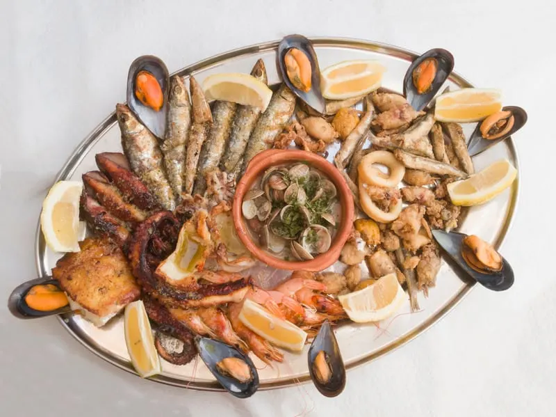 Seafood platter. Fritura de pescado served in Granada