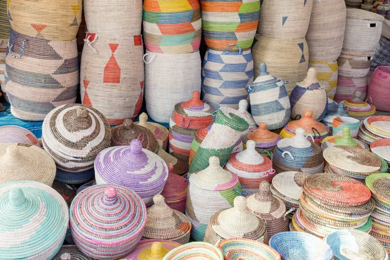 Wicker souvenirs on a market stall in Spain, things to do in southern spain