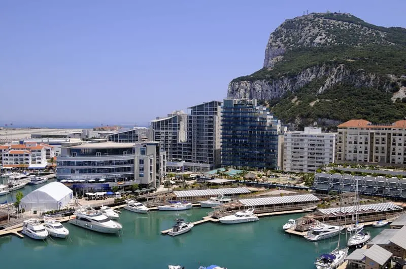 view of the rock of Gibraltar and tall buildings