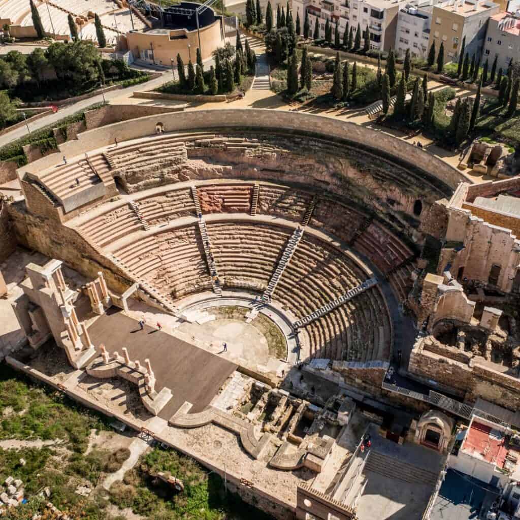 an aerial view of the roman amphitheater in cartagena, spain