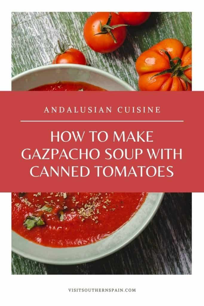 Looking for an easy Gazpacho recipe but you don't have fresh tomatoes at hand? With this super easy Spanish recipe you can do the typical Spanish cold Gazpacho soup in less than 5 minutes - without fresh tomatoes. Also known as gazpacho andaluz, this is probably one of the most famous dishes from Southern Spain. On top, this is a great vegetarian Spanish food and the Gazpacho soup recipe can be done as a snack or starter. #gazpachosoup #spanishsoup #gazpachosoup #cannedtomatoes #vegetarianfood