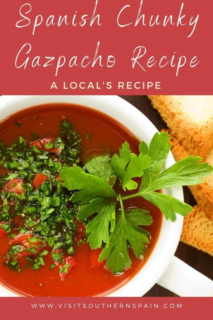 Are you looking for a Spanish Chunky Gazpacho Recipe? This cold Spanish soup is a must during hot summers in Spain and can be found in any Spanish restaurant. Indeed, gazpacho soup from Spain is refreshing, healthy, and easy to make. This gazpacho soup recipe is special thanks to its chunky consistency which makes it a favorite among Spanish soups. This is the best gazpacho recipe if you're in a hurry and looking for a refreshing soup. #gazpachorecipe #spanishgazpacho #coldspanishsoups #gazpacho