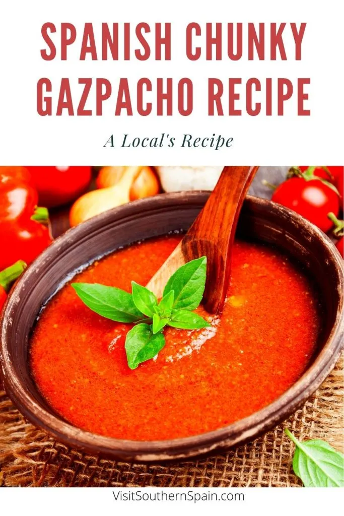 Are you looking for a Spanish Chunky Gazpacho Recipe? This cold Spanish soup is a must during hot summers in Spain and can be found in any Spanish restaurant. Indeed, gazpacho soup from Spain is refreshing, healthy, and easy to make. This gazpacho soup recipe is special thanks to its chunky consistency which makes it a favorite among Spanish soups. This is the best gazpacho recipe if you're in a hurry and looking for a refreshing soup. #gazpachorecipe #spanishgazpacho #coldspanishsoups #gazpacho