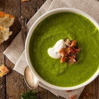 home made split pea soup with toppings