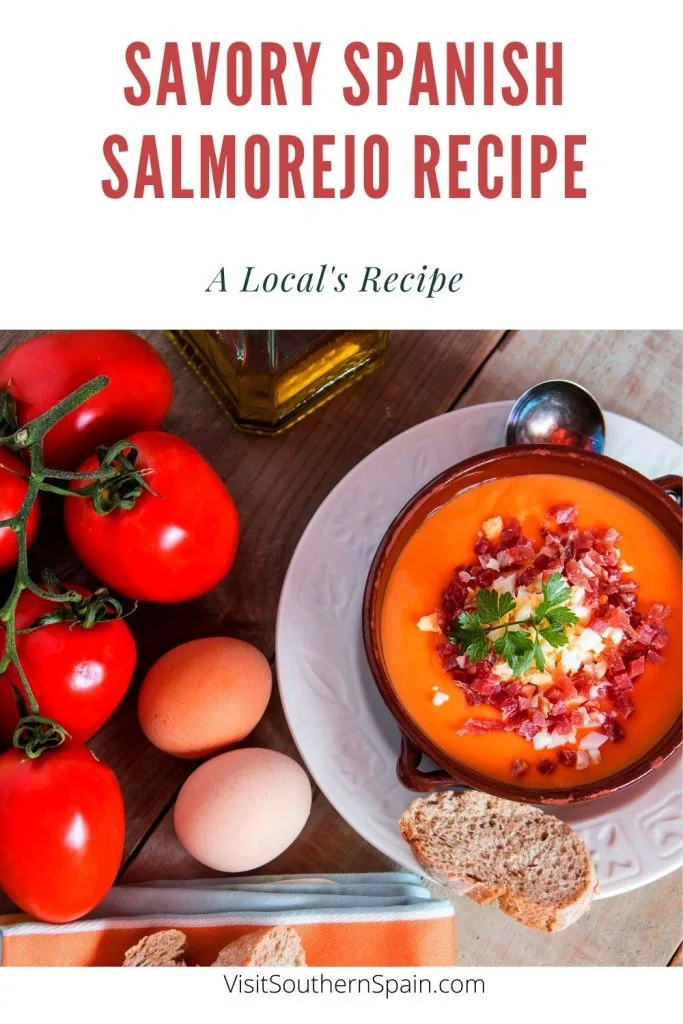 Are you looking for a Salmorejo Recipe? This is by far the most authentic salmorejo soup that you've ever had. This Spanish salmorejo recipe is packed with fresh tomatoes making it the ideal soup for the hot summer days. Healthy and savory, this easy tomato soup is served with boiled eggs and serrano ham. A cold tomato soup that is the perfect choice if you're in a hurry but also looking for a filling Spanish soup for your family. #salmorejorecipe #spanishcoldsoup #salmorejo #spanishsalmorejo