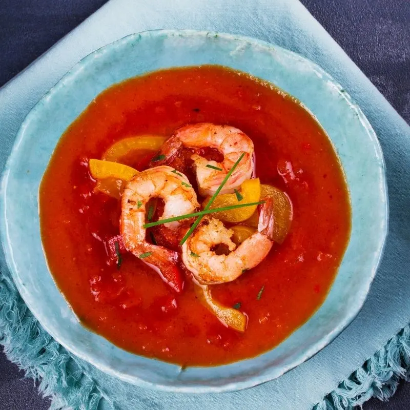 cold Shrimp soup served in a bowl