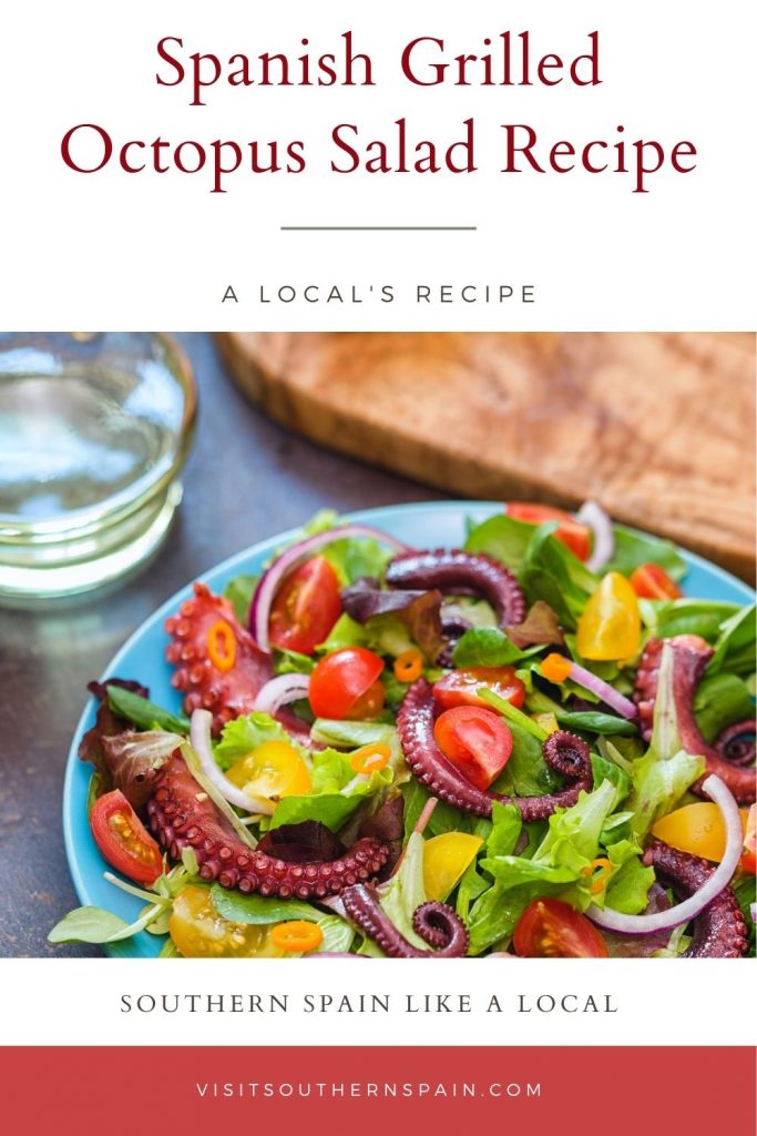 Are you looking for a Spanish Grilled Octopus Salad Recipe? You're in luck because our octopus salad is the most delicious and easy Spanish salad. This grilled octopus recipe is Andalusians' most favorite salad during spring or summer days. The Spanish octopus salad can be made as a main course or as an entree. The Ensalada de pulpo is refreshing and flavorful thanks to the combination of fresh vegetables and grilled octopus. #spanishoctopussalad #grilledoctopussalad #spanishsalad #octopussalad