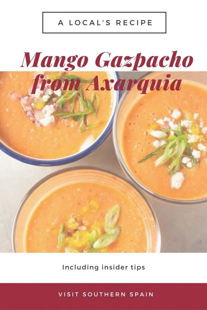 Are you looking for a Refreshing Mango Gazpacho from Axarquia? This cold fruit soup is popular during summertime and a favorite among Spanish soups. The mango soup very refreshing and flavorful and is, of course, an easy gazpacho recipe that you can make at any time. This mango gazpacho recipe is a special fruit soup thanks to the ripe mango as the main ingredient. There's no better way to celebrate summer than with a chilled mango soup. #mangogazpacho #coldmangosoup #mangosoup #gazpacho