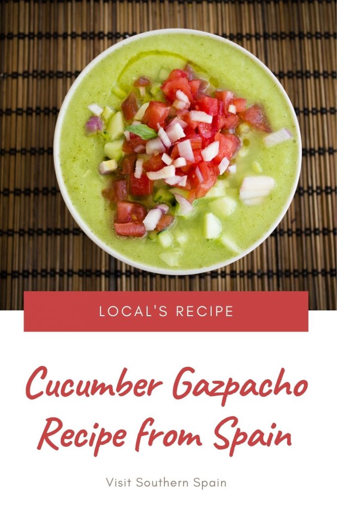Are you searching for a Cucumber Gazpacho Recipe from Spain? We have for you a summer gazpacho that is present during summertime in all Spain's restaurants. This cucumber gazpacho is an easy cold cucumber soup that is the perfect choice if you just want to eat something revigorating after a long day in the sun. You can make this chilled cucumber soup for your friends and family and they won't forget this cucumber gazpacho soup very soon. #cucumbergazpacho #spanishcoldsoup #cucumbersoup #coldsoup