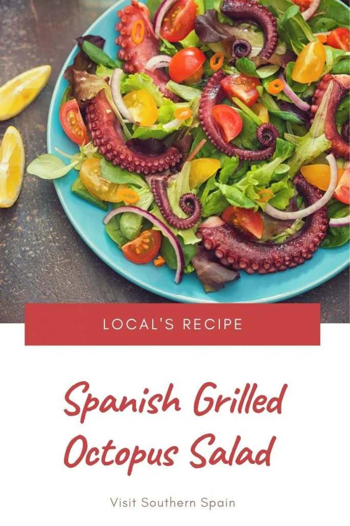 Are you looking for a Spanish Grilled Octopus Salad Recipe? You're in luck because our octopus salad is the most delicious and easy Spanish salad. This grilled octopus recipe is Andalusians' most favorite salad during spring or summer days. The Spanish octopus salad can be made as a main course or as an entree. The Ensalada de pulpo is refreshing and flavorful thanks to the combination of fresh vegetables and grilled octopus. #spanishoctopussalad #grilledoctopussalad #spanishsalad #octopussalad