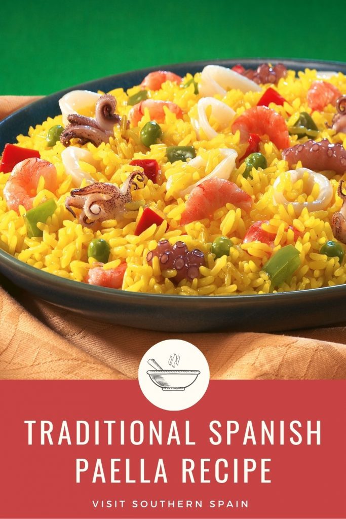 Are you looking for a Traditional Spanish Paella Recipe? There's nothing that better describes Spanish cuisine as Spanish paella does. This the best seafood paella recipe and now you can do it yourself. The flavors will for sure take you back to your holiday in Spain. The seafood paella recipe is the perfect dish if you want strong seafood aromas combined with the special paella seasoning. This traditional paella is hearty and savory! #spanishpaella #paellarecipe #paella #traditionalpaella