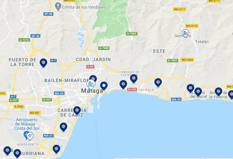Map Best Hotels in Malaga with Pool