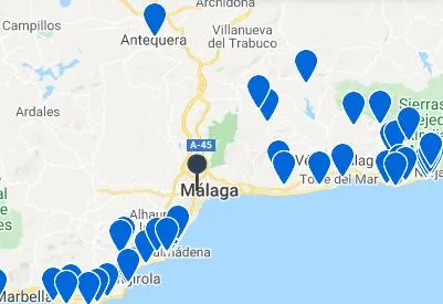 Map Best AirBnBs in Malaga, Spain