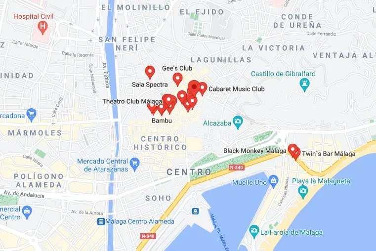 Map Things to do in Malaga at Night