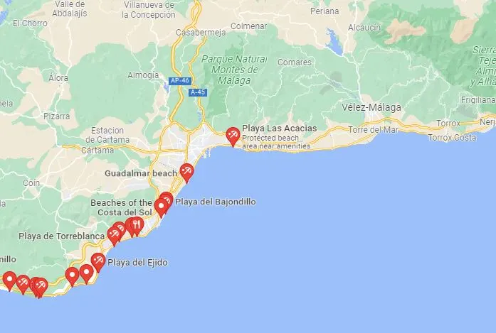 map best beaches near malaga