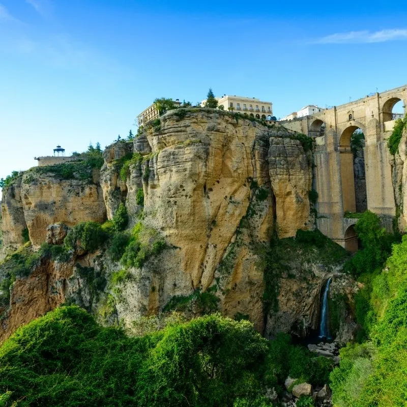 view of a mountain Serrania de Ronda - cliff with houses at the top