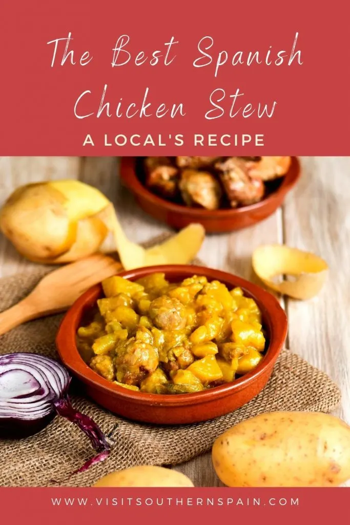 Are you looking for some Spanish Chicken Stew? With the start of the cold season, a hearty Spanish stewed chicken recipe is the perfect choice. You won't find another stewed chicken recipe that is just as delicious as this one - tender chicken meat and flavorful veggies, all in one dish. This easy chicken stew recipe is ready in no time and you can serve this yummy pollo as lunch or dinner. Don't believe our word, just try it! #spanishchickenstew #chickenstew #stew #spanishstew #stewedchicken