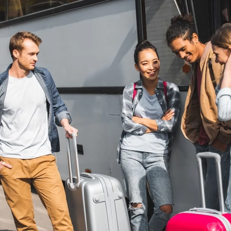 Friends waiting to get on the bus to travel from Barcelona to Seville.
EXACTLY How to get from Barcelona to Seville
