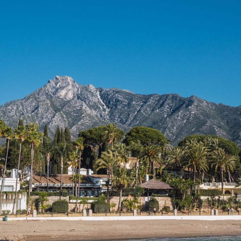 view of Marbella's La Concha mountain, one of the best things to do in Marbella in October