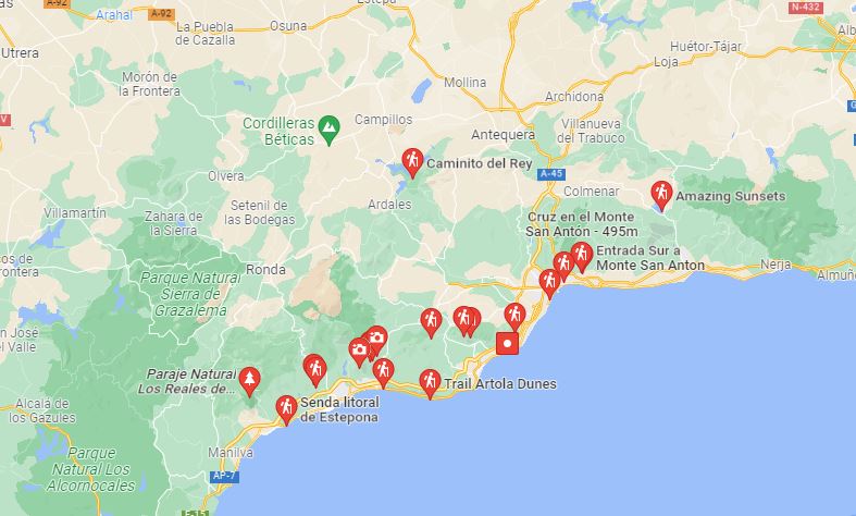 map best hiking trains near malaga