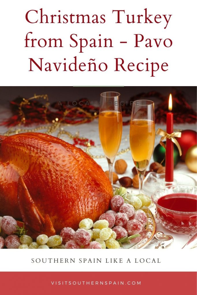 Are you interested in trying the Christmas Turkey recipe from Spain? The Pavo Navideño is a stuffed turkey, prepared in Andalusian style. This Spanish turkey recipe is the perfect Christmas turkey dinner idea and it's also easy to prepare. Pavo Navideño is a traditional Christmas food in Spain and is served on Christmas Eve together with other Spanish specialties. A savory and finger-licking Christmas turkey that you must try! #christmasturkey #pavonavideño #christmasdinnerrecipe #stuffedturkey