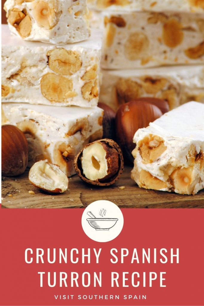 Do you want to try a crunchy Spanish turron? Nothing says Christmas time better than a turrón, one of the most popular Christmas cookies from Spain. The Spanish turron recipe is known as turron de Alicante, - a crunchy nougat with toasted almonds. These traditional Christmas cookies are easy to make and will be done in under 1 hour and you will never want to eat another type of nougat again. Treat yourself this Xmas with a crunchy turron! #spanishturron #turron #turrondealicante #spanishnougat