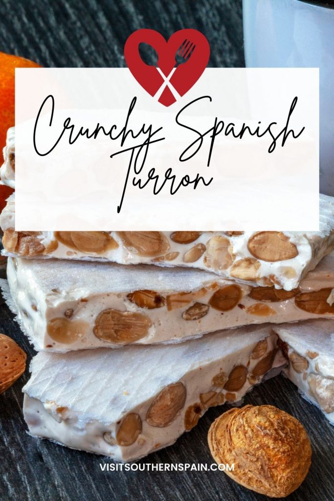 Do you want to try a crunchy Spanish turron? Nothing says Christmas time better than a turrón, one of the most popular Christmas cookies from Spain. The Spanish turron recipe is known as turron de Alicante, - a crunchy nougat with toasted almonds. These traditional Christmas cookies are easy to make and will be done in under 1 hour and you will never want to eat another type of nougat again. Treat yourself this Xmas with a crunchy turron! #spanishturron #turron #turrondealicante #spanishnougat