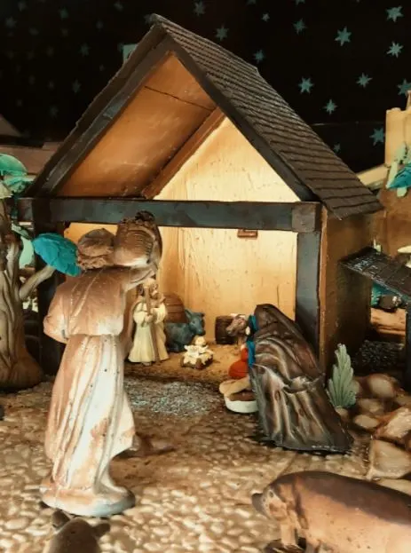 a closeup of a Chocolate Nativity Scene in Rute with mini figurines