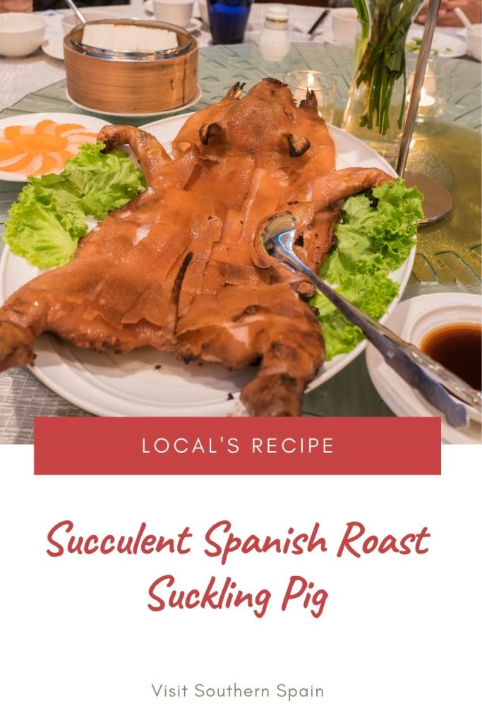 Are you looking for a succulent Spanish roast suckling pig recipe? Cochinillo Asado as it's known in Spain is a delicious whole pig roast that is beloved by everyone, especially meat lovers. If you are wondering how to roast a pig you are in the right place. The roast whole pig is the perfect option if you are hosting the Christmas dinner party but can also be served at any time. The roast piglet is a succulent and scrumptious recipe. #roastsucklingpig #roastpig #pigletroast #cochinillo