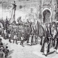 an illustration with Semana Santa celebrated in the past, what is the history of semana santa