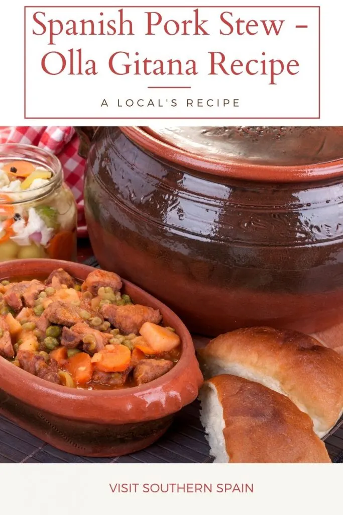 Are you looking for a Spanish pork stew recipe? You've never tried a more delicious and savory pork stew than this Gypsy stew! This Spanish-style pork stew has a perfect combination of vegetables, legumes, and pork meats and will make a stew advocate from the first bite. The hearty stew originates from Andalucia and is one of the most beloved pork stew recipes in Southern Spain. Learn how to make Olla Gitana with our recipe. #spanishporkstew #ollagitana #gypsystew #porkstew #spanishstew