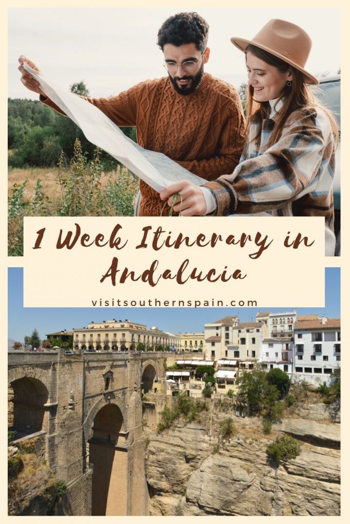 Are you looking for the perfect 1 week itinerary in Andalucia? Get lost in one of the most beautiful regions in Spain, where the blue flag beaches, castles, and historic cities tell their own story. With the help of your itinerary, you will get to admire the cities of Ronda, Malaga, Seville, and Granada. You won't ever want to leave Andalucia and its gorgeous attractions and you won't easily forget this holiday. #1weekitinerary #itineraryinandalucia #visitandalucia #southernspain #holidayinspain
