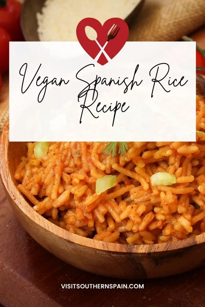 Are you looking for a quick vegan Spanish rice recipe? This healthy Spanish is a dish you should try this season. The vegan rice is super easy to make and you don't need a lot of ingredients to make it. Make this Spanish vegan rice for whenever you want a dish without meat or simply want some fresh and savory rice with tomatoes. You'll be surprised how flavourful this Spanish red rice is and you'll see why Andalusians love it so much! #veganspanishrice #veganrice #riceandtomatoes #redrice #rice