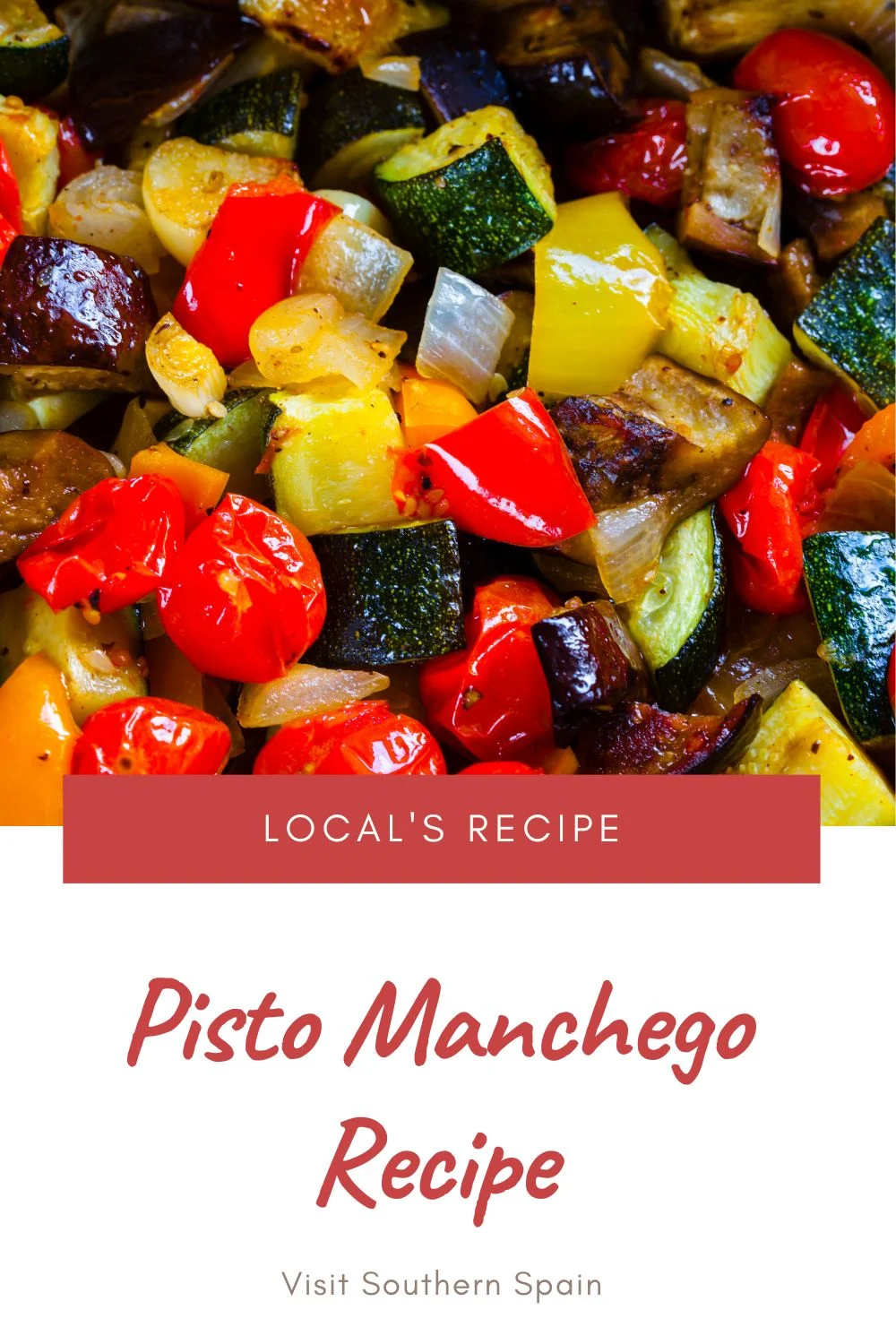 Do you want to try the best Pisto Manchego recipe? This is our recipe for the best summer stew that you definitely must try. The Pisto Manchego recipe is a simple vegetable dish for which you need only a few ingredients. The ripped tomato is the star of this Spanish ratatouille, which dances together with the other vegetables and creates a flavourful and light veggie stew, just perfect for warm days. Don't believe our word, try it now! #pistomanchego #pisto #vegetablestew #spanishratatouille