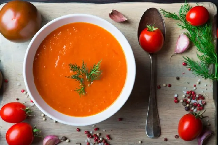 gazpacho with canned tomatoes in a bowl