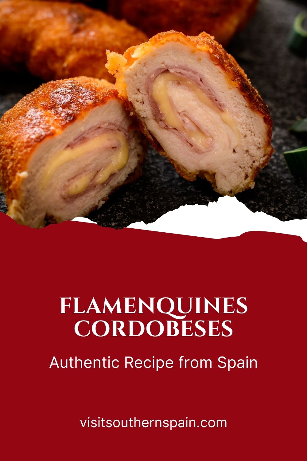 Are you looking for Flamenquines Cordobeses Recipe? Then you must try our recipe for the best cordobeses you've ever eaten. The fried pork roll is a tapas recipe from Cordoba and is a pork loin file filled with savory serrano ham and mozzarella cheese. Once it's fried and you cut into it, you won't be able to stop eating them. The Flamenquín is perfect for a summer dinner party or just as a tapas next to some beers. #flamenquinescordobeses #flamenquin #spanishporkroll #friedporkrolls #tapas