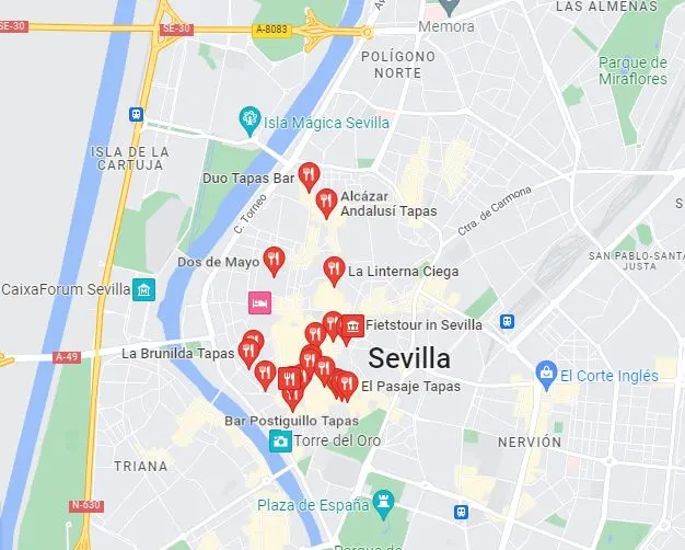 Map of the Best Tapas in Seville
