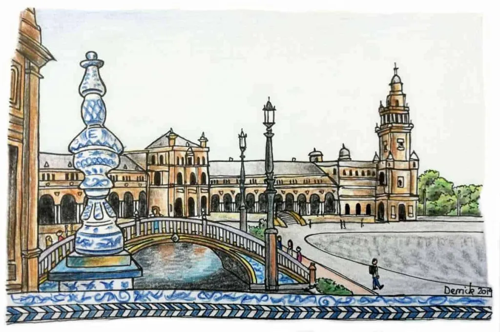 illustrated seville Plaza-de-Espana
